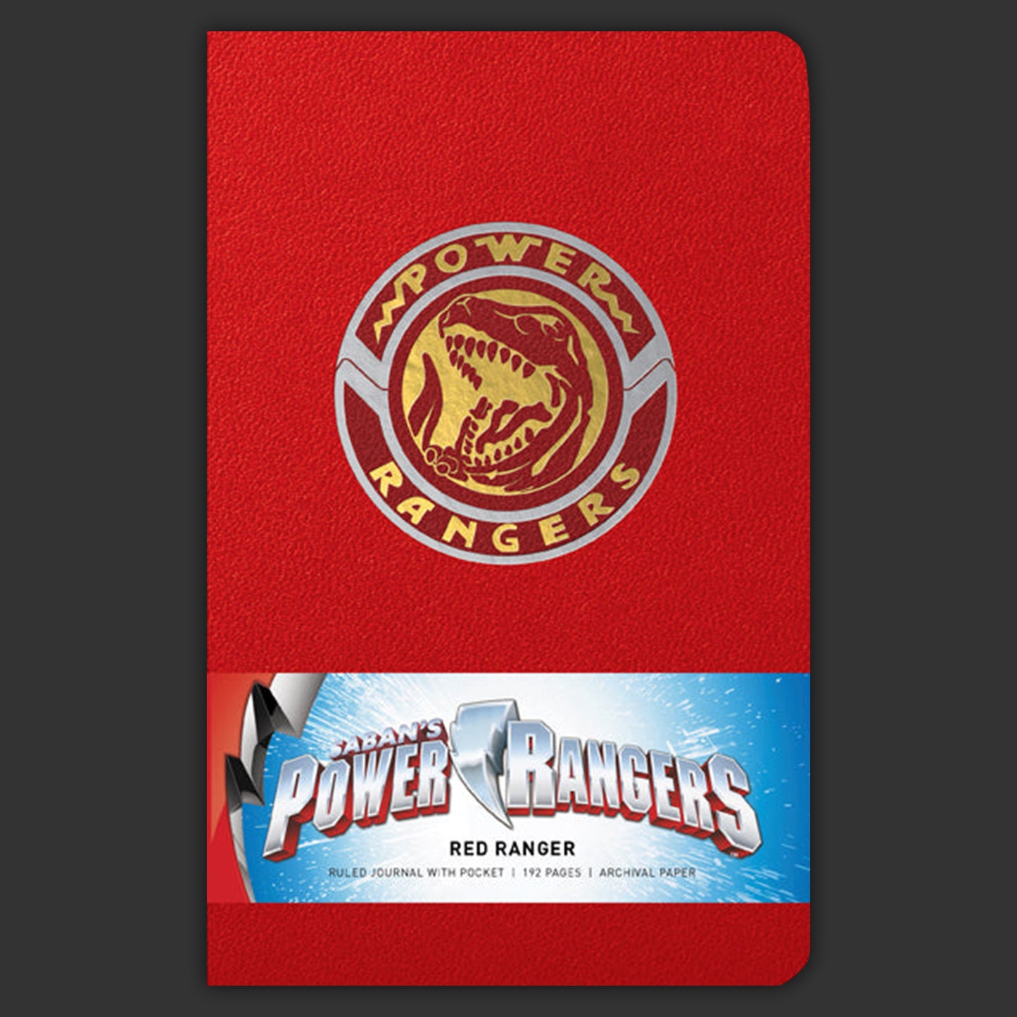 Red notebook with Power Rangers logo and Red Ranger design