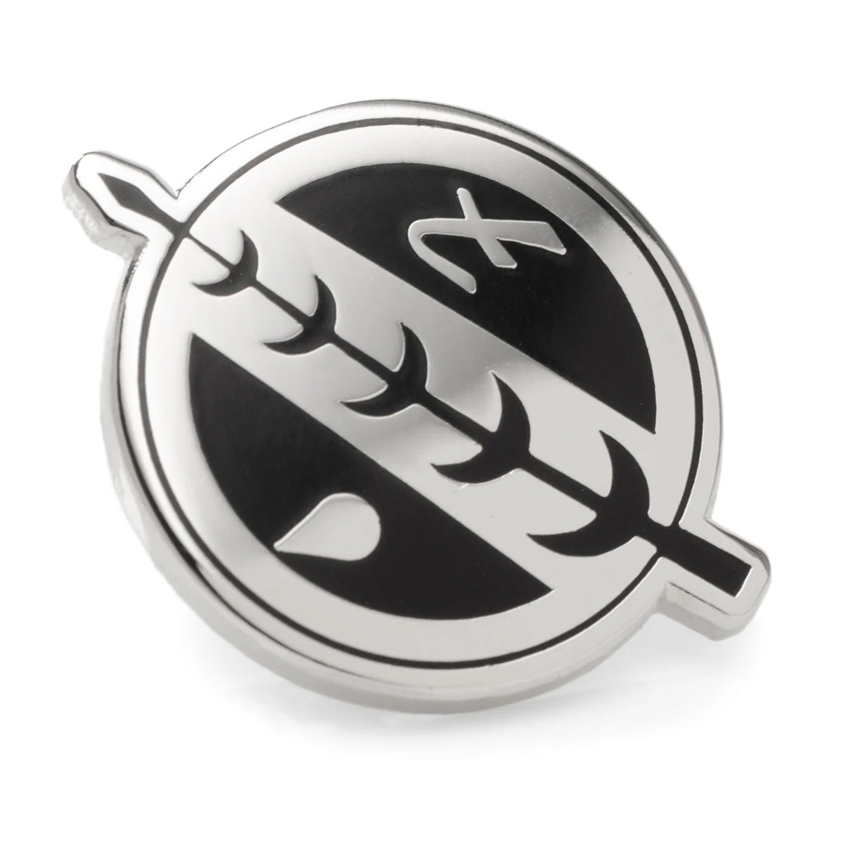 Silver and black Mandalorian themed lapel pin