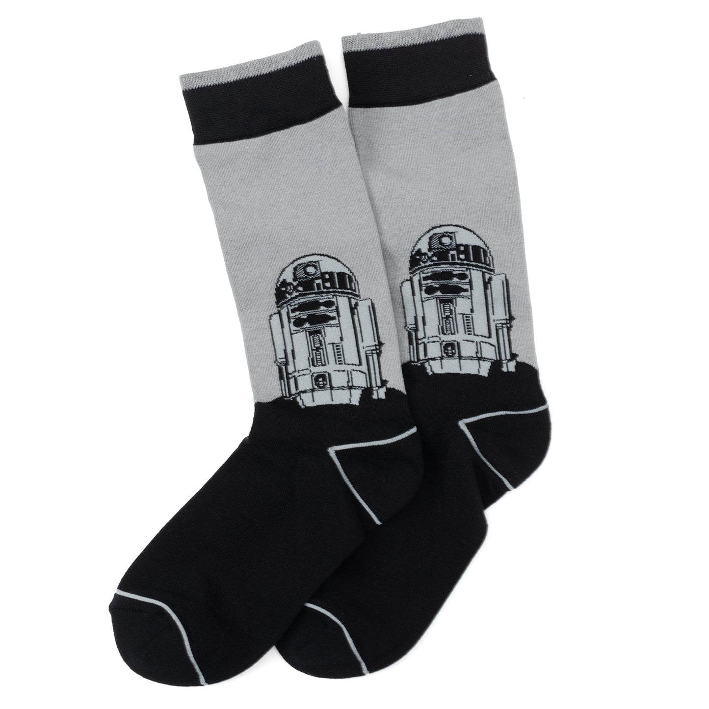 Black and grey socks featuring R2-D2