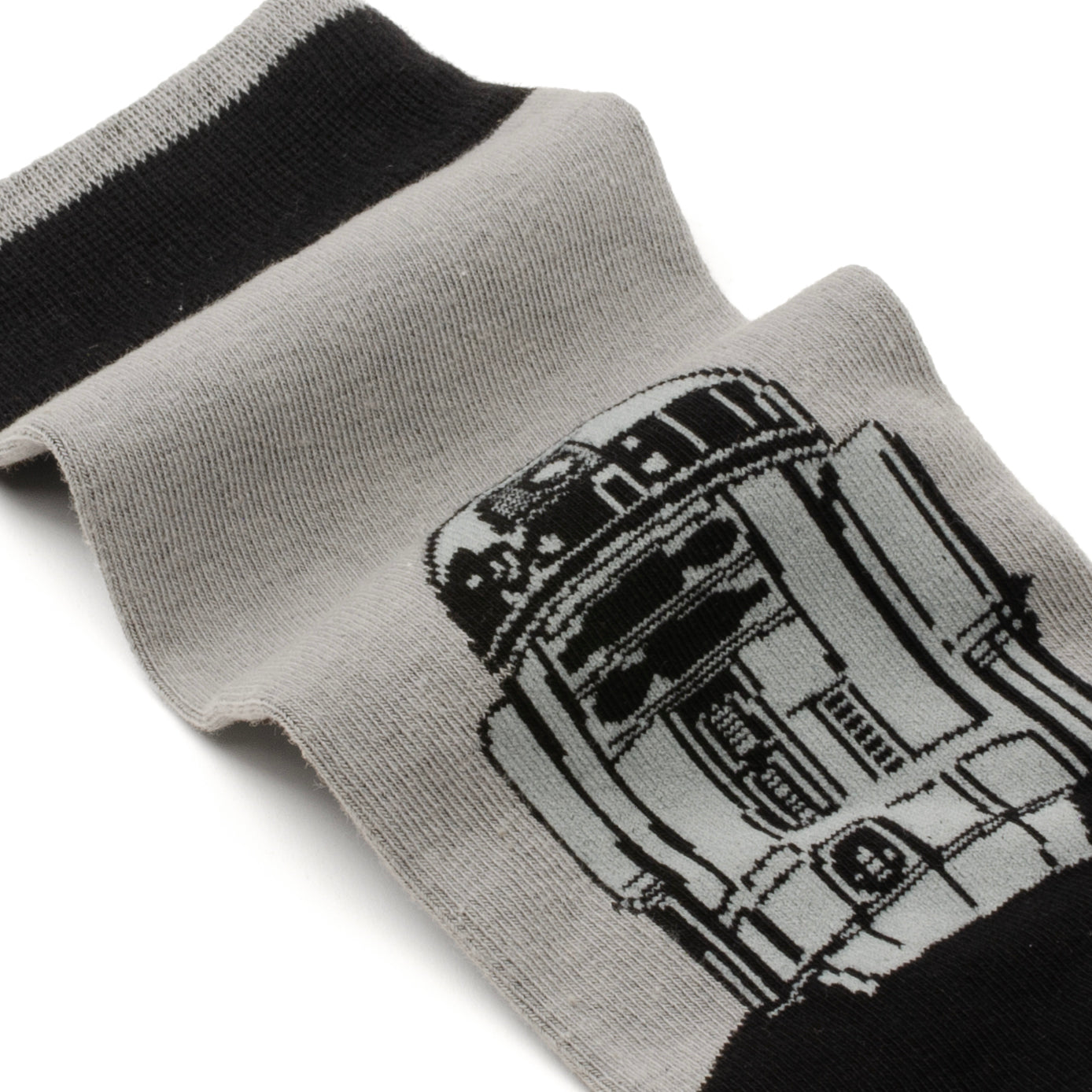 Black and grey socks featuring R2-D2