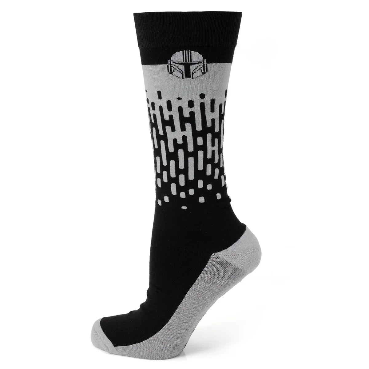 Black and gray sock with a Star Wars design on a white background