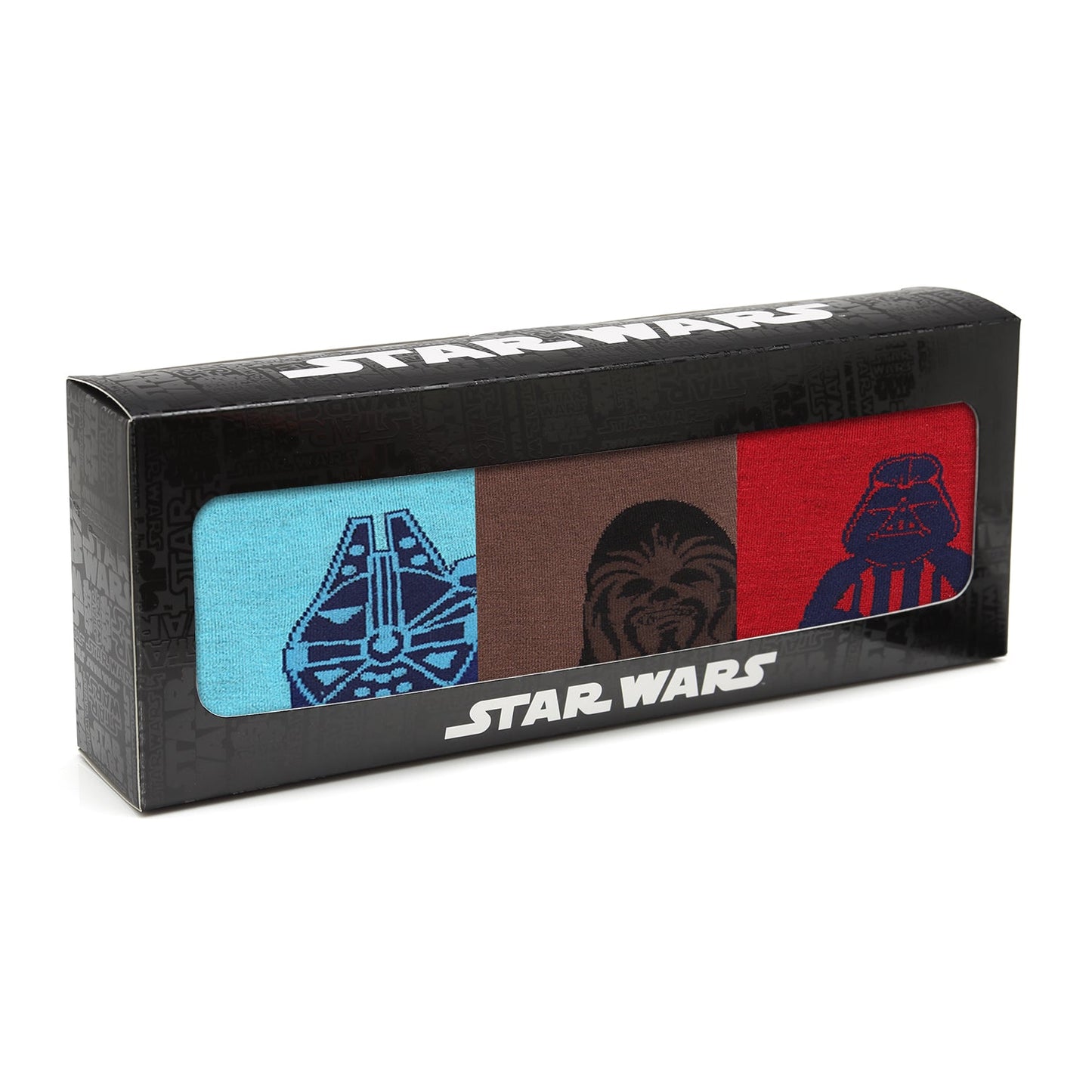Star Wars-themed sock set packaging with character illustrations on a white background