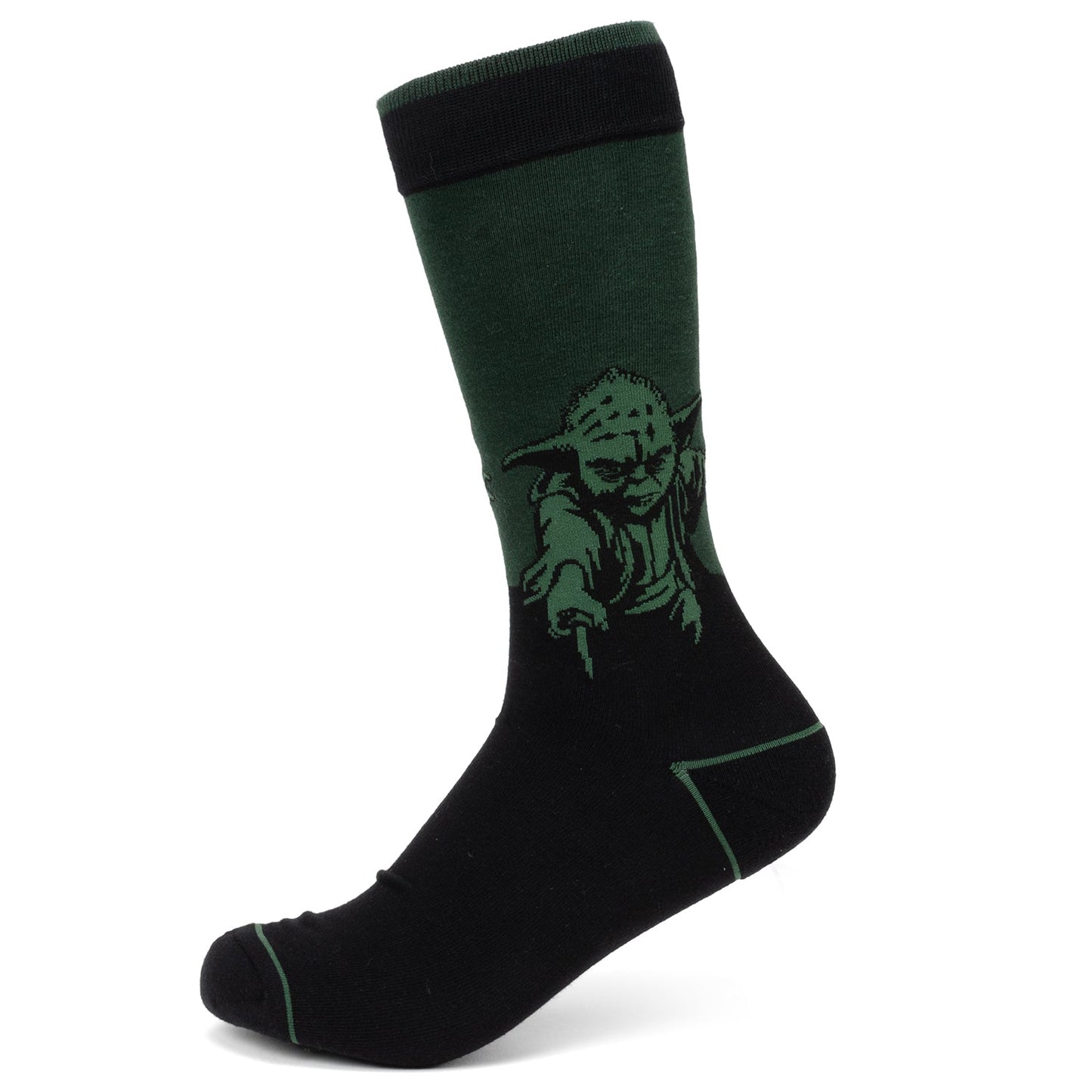 Black sock with Yoda design white background