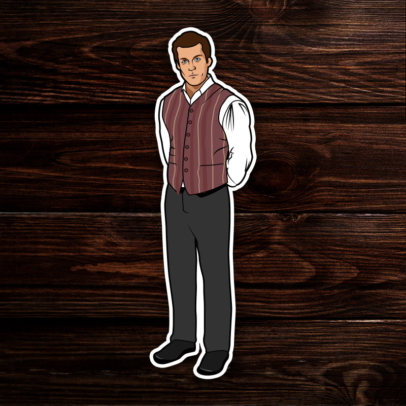 Sticker depicting Simon Tam from "Firefly" against a wooden background