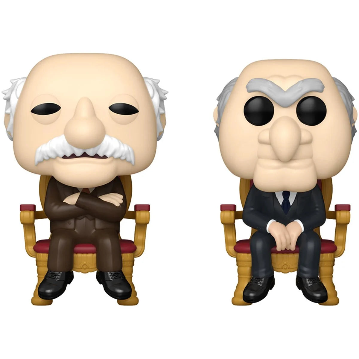 Two bobblehead figures side by side against a white background. The figures depict Waldorf and Statler from The Muppets, sitting on their theater seats.