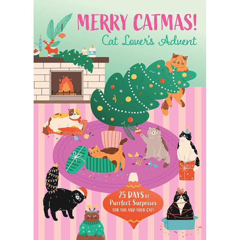 Cat-themed Advent calendar with festive illustrations of cats and a Christmas tree.