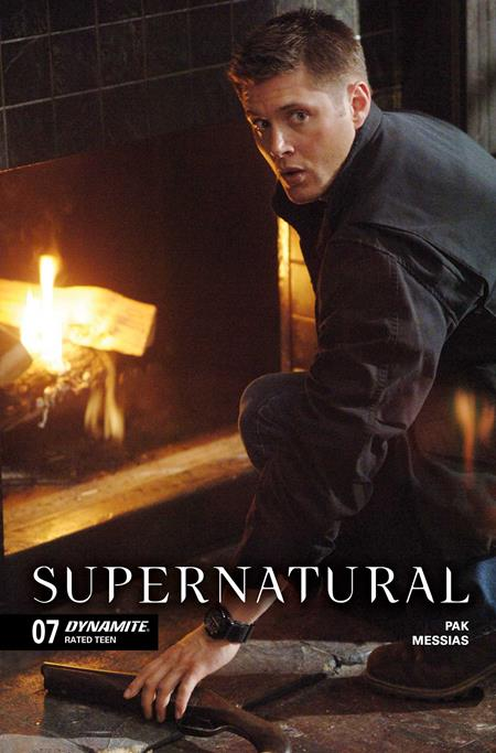 A Supernatural comic book featuring a picture of Dean in front of a fireplace