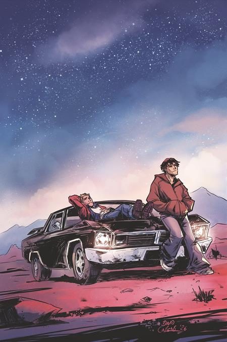 A Supernatural comic book featuring Sam and Dean with their Impala, parked in the desert
