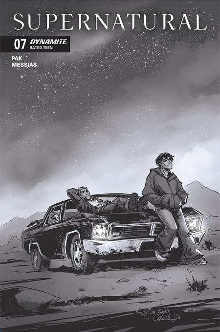 A Supernatural comic book featuring Sam and Dean and their Impala, parked in the desert